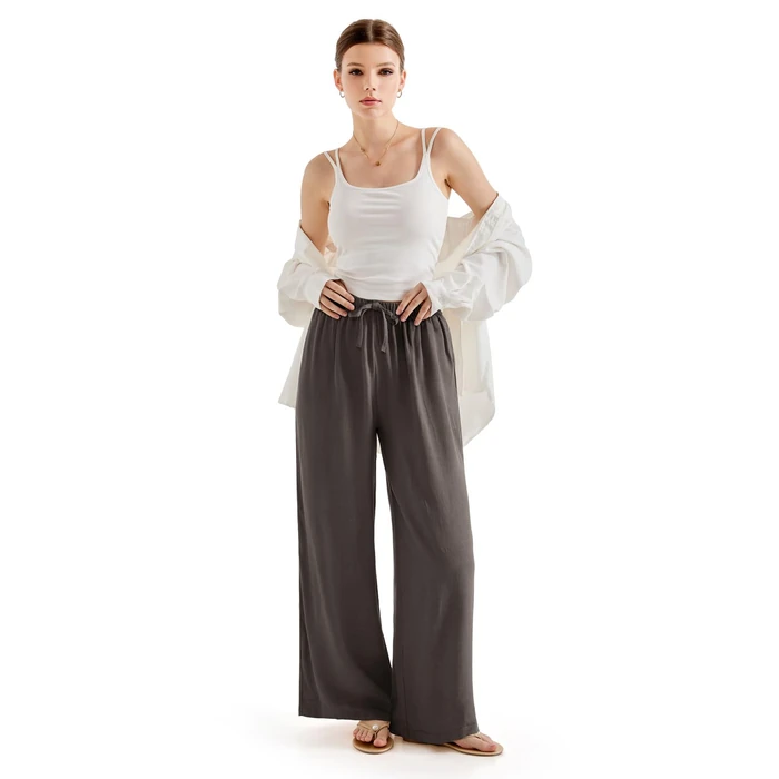 SUUKSESS Women Wide Leg Flowy Linen Pant with Pockets High Waisted Casual Lounge Palazzo Pant (Brown, S) by SUUKSESS - Image 5
