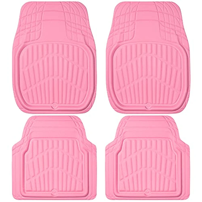 CAR PASS 4 Piece Leather Car Floor Mats -3D Cute Girly Waterproof All Weather Car Mat Full Set, Universal Trim to Fit & Anti-Slip Burr Bottom & Light Easy Clean for SUV Truck Auto Sedan Van(Pink) by CAR PASS - Used - Very Good condition - US$23.39