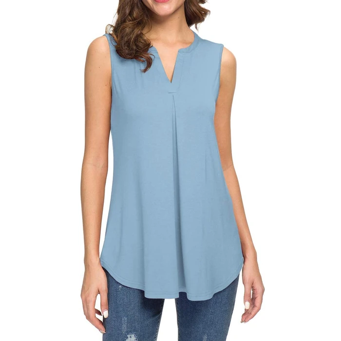 Neineiwu Women's Summer V Neck Tank Tops Loose Casual Sleeveless Shirts Blouses (L, 03 Light Blue) by Neineiwu - Used - Like New condition - US$12.40
