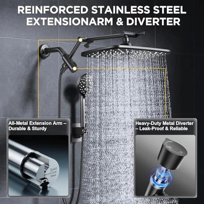 Veken 11.8" Rain Shower Head with Handheld, Family's Choice Award, High Pressure Handheld Shower Heads with Multi Spray Modes, Rainfall Combo with Extension Arm,Detachable Dual Shower, Matte Black by Veken - Image 1