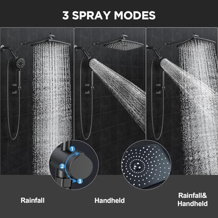 Veken 11.8" Rain Shower Head with Handheld, Family's Choice Award, High Pressure Handheld Shower Heads with Multi Spray Modes, Rainfall Combo with Extension Arm,Detachable Dual Shower, Matte Black by Veken - Image 2