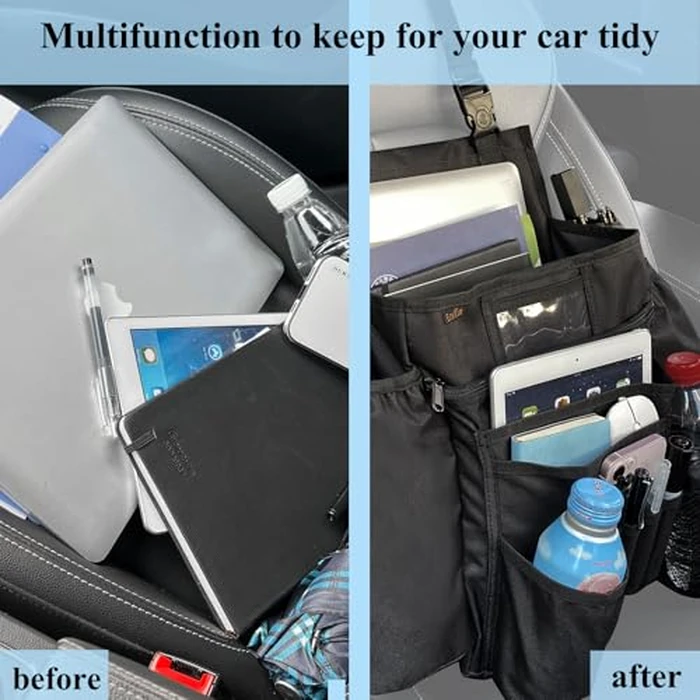 ECWKVN Car Front Seat Organizer - Car File Organizer, Passenger Seat Storage Bag Law Enforcement - Vehicle Storage with Dedicated Laptop Tablet Holder Cup Holder, Black by ECWKVN - Image 6