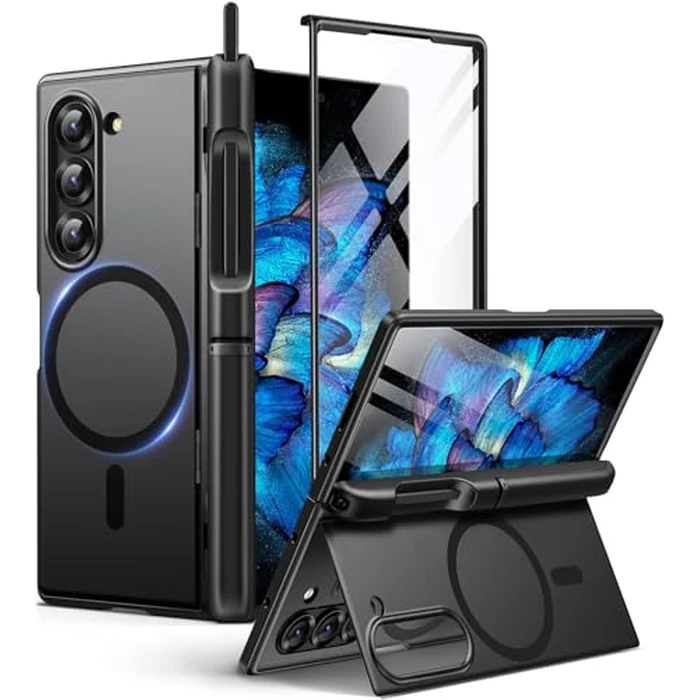 BERFY for Z Fold 6 Case with Screen Protector, [Compatible with MagSafe] Built-in Kickstand & S Pen Slot & Hinge Protection, Full Body Shockproof Phone Case for Samsung Galaxy Z Fold 6, Ebony by BERFY - Used - Like New condition