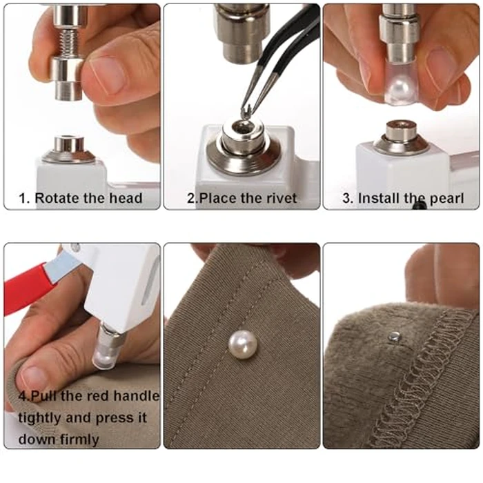 Okllen Pearl Handmade Setting Machine, Beads Rivet Fixing Machine with 5 Sizes, Round Pearl Beads Rivet Studs for Hats, Shoes, Clothes, Bags, Skirts, Beads DIY Accessories by Okllen - Image 4