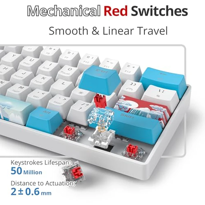 SbocKeeb 60% Mechanical Keyboard Blue and White, Compact 60 Percent Gaming Keyboard RGB Backlit, 61 Keys Mini Keyboard, USB Wired Office Keyboard for Windows Mac Laptop PC (61 Sea/Red Switches) by SbocKeeb - Image 3