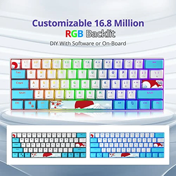 SbocKeeb 60% Mechanical Keyboard Blue and White, Compact 60 Percent Gaming Keyboard RGB Backlit, 61 Keys Mini Keyboard, USB Wired Office Keyboard for Windows Mac Laptop PC (61 Sea/Red Switches) by SbocKeeb - Image 5