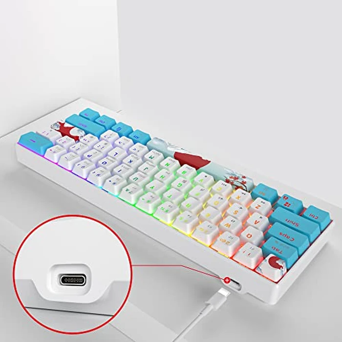 SbocKeeb 60% Mechanical Keyboard Blue and White, Compact 60 Percent Gaming Keyboard RGB Backlit, 61 Keys Mini Keyboard, USB Wired Office Keyboard for Windows Mac Laptop PC (61 Sea/Red Switches) by SbocKeeb - Image 6