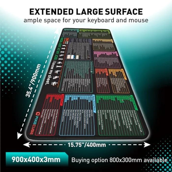 Pixiecube Excel Shortcut Keys Mouse Pad - Extended Large XXL Cheat Sheet Gaming Mousepad | PC Office Spreadsheet Keyboard Mat | Non-Slip Stitched Edge by Pixiecube - Image 2