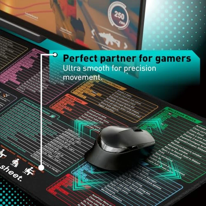 Pixiecube Excel Shortcut Keys Mouse Pad - Extended Large XXL Cheat Sheet Gaming Mousepad | PC Office Spreadsheet Keyboard Mat | Non-Slip Stitched Edge by Pixiecube - Image 4