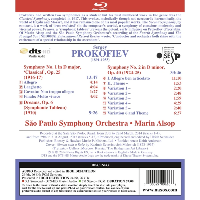 Prokofiev: Symphonies Nos. 1-2 & Dreams, Op. 6 [Blu-ray Audio] by Naxos - Image 2