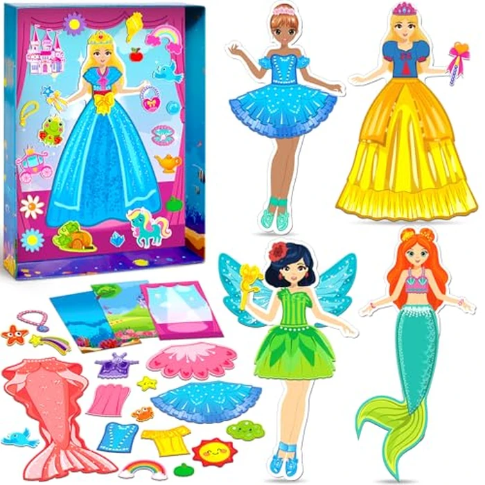 Magnetic Dress Up Dolls Girls Toys Princess Mermaid Fairy Ballerina Fridge Magnets Puzzles Toddlers 3-5 Pretend Play Car Road Trip Airplane Travel Games Activity Birthday Gift 3 4 5 6 7 8 Gilr Boy by Vunrahsg - Image 1