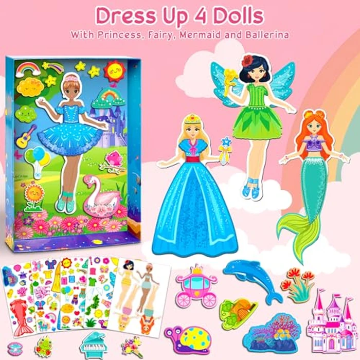 Magnetic Dress Up Dolls Girls Toys Princess Mermaid Fairy Ballerina Fridge Magnets Puzzles Toddlers 3-5 Pretend Play Car Road Trip Airplane Travel Games Activity Birthday Gift 3 4 5 6 7 8 Gilr Boy by Vunrahsg - Image 2