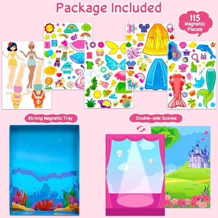 Magnetic Dress Up Dolls Girls Toys Princess Mermaid Fairy Ballerina Fridge Magnets Puzzles Toddlers 3-5 Pretend Play Car Road Trip Airplane Travel Games Activity Birthday Gift 3 4 5 6 7 8 Gilr Boy by Vunrahsg - Image 3