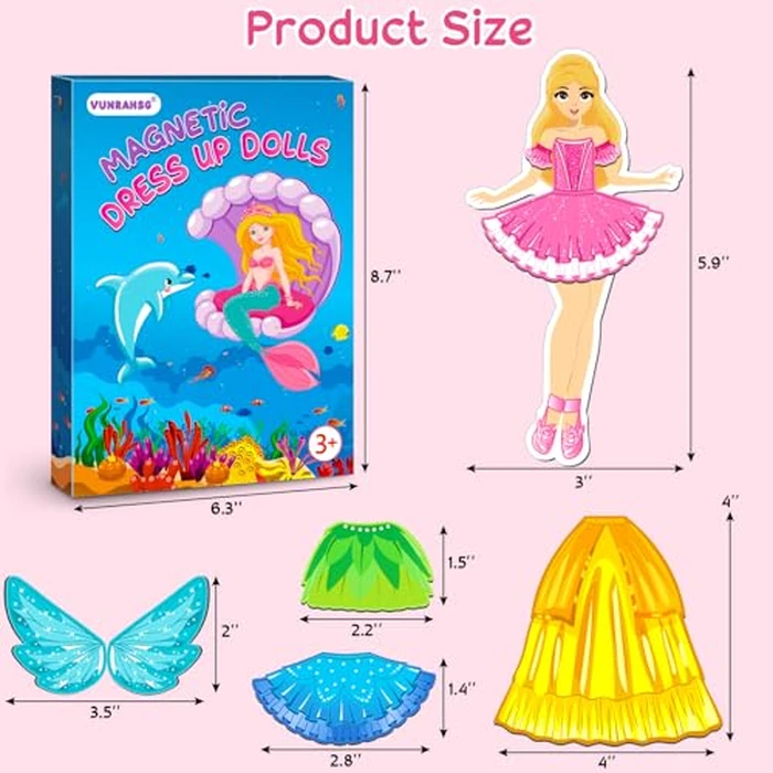 Magnetic Dress Up Dolls Girls Toys Princess Mermaid Fairy Ballerina Fridge Magnets Puzzles Toddlers 3-5 Pretend Play Car Road Trip Airplane Travel Games Activity Birthday Gift 3 4 5 6 7 8 Gilr Boy by Vunrahsg - Image 4