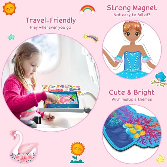 Magnetic Dress Up Dolls Girls Toys Princess Mermaid Fairy Ballerina Fridge Magnets Puzzles Toddlers 3-5 Pretend Play Car Road Trip Airplane Travel Games Activity Birthday Gift 3 4 5 6 7 8 Gilr Boy by Vunrahsg - Image 7