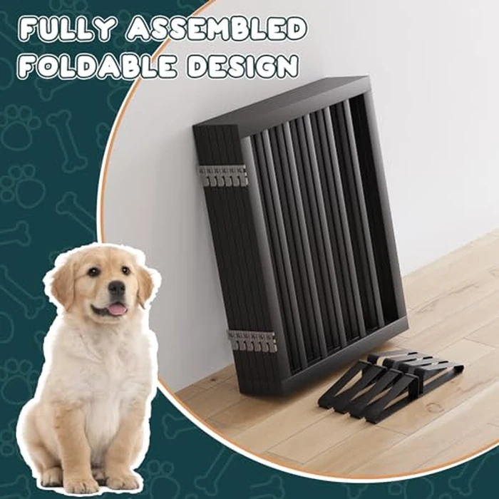 Semiocthome Wood Dog Gates for The House Extra Wide, 6-Panel Freestanding Pet Gates with 4PCS Metal Stands for Doorways and Stairs, Foldable Dog Fences Indoor, Expands Up to 280cm /110" (W) - Black by Semiocthome - Image 4