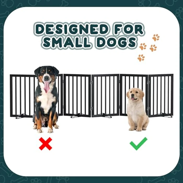 Semiocthome Wood Dog Gates for The House Extra Wide, 6-Panel Freestanding Pet Gates with 4PCS Metal Stands for Doorways and Stairs, Foldable Dog Fences Indoor, Expands Up to 280cm /110" (W) - Black by Semiocthome - Image 6