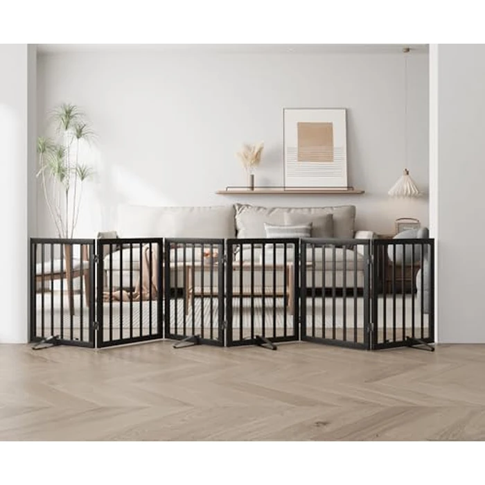 Semiocthome Wood Dog Gates for The House Extra Wide, 6-Panel Freestanding Pet Gates with 4PCS Metal Stands for Doorways and Stairs, Foldable Dog Fences Indoor, Expands Up to 280cm /110" (W) - Black by Semiocthome - Image 7