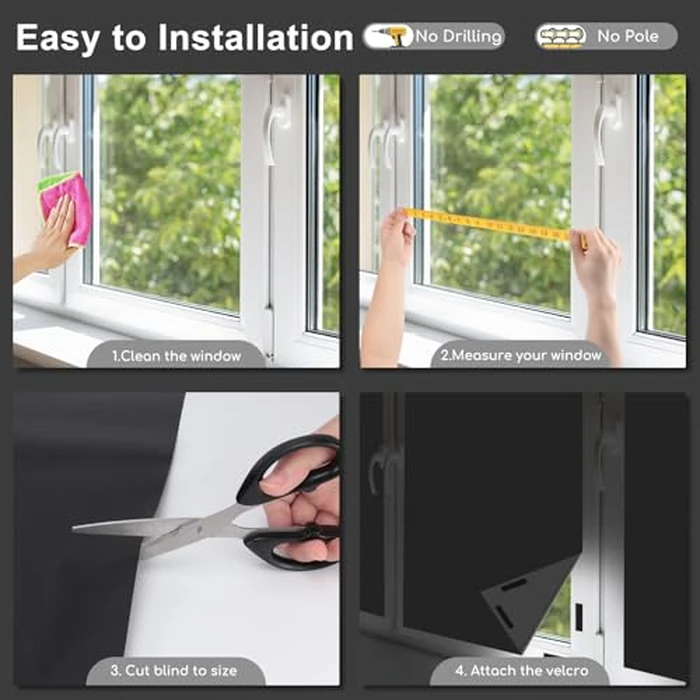 Blackout Curtains for Bedroom - 100x145 cm Portable Blackout Blinds Curtain for Any Windows -100% Blackout Shades Window Film -Temporary Blackout Shades for Baby Nursery,Dorm Room,Travel or Office Use by EUHAMS - Image 7
