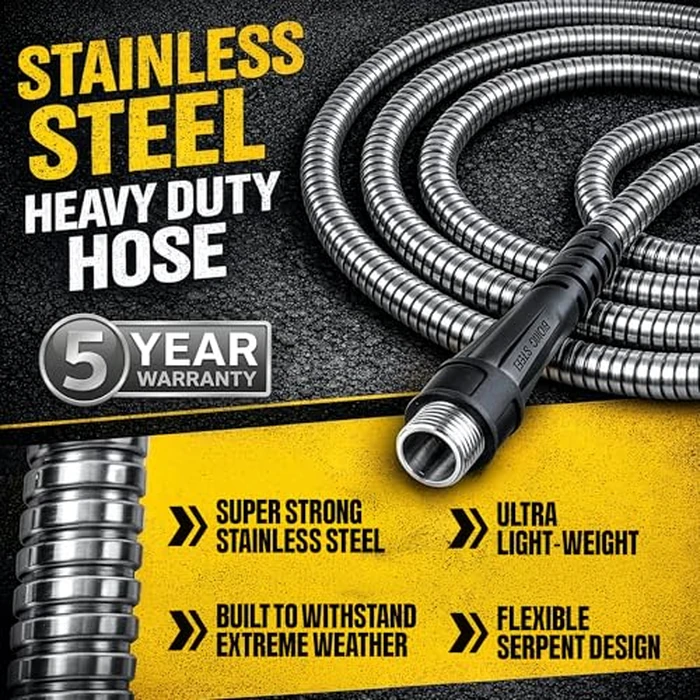 BIONIC STEEL 100 Ft Metal Garden Hose with Sprayer Nozzle, Non Kinking Designed Stainless Steel Heavy Duty Water Hose 100 Ft x 5/8 in. Flexible NON Expandable for Uninterrupted Water Flow, 500 PSI by BIONIC STEEL - Image 2