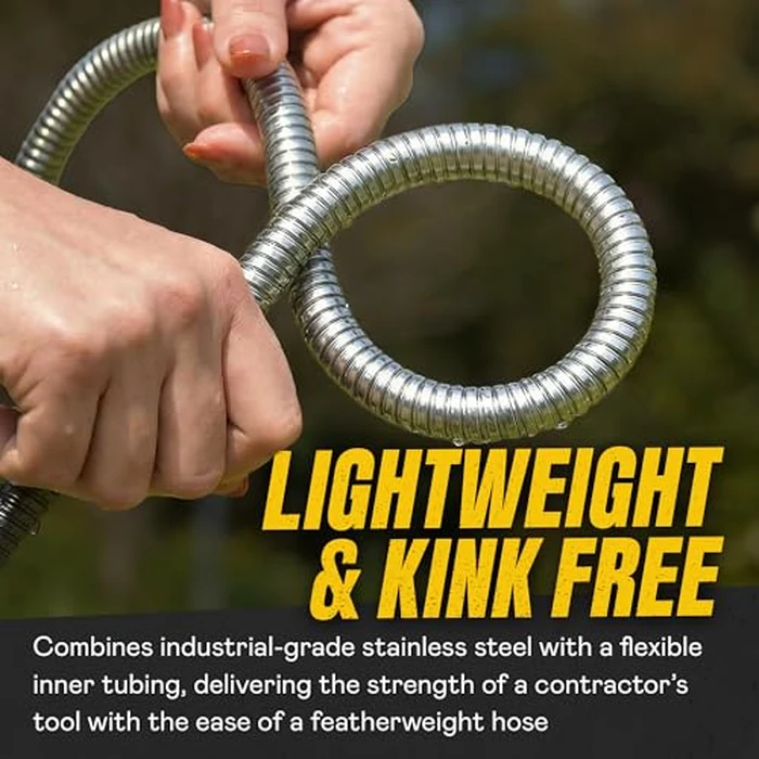 BIONIC STEEL 100 Ft Metal Garden Hose with Sprayer Nozzle, Non Kinking Designed Stainless Steel Heavy Duty Water Hose 100 Ft x 5/8 in. Flexible NON Expandable for Uninterrupted Water Flow, 500 PSI by BIONIC STEEL - Image 4