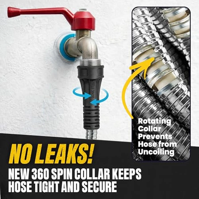 BIONIC STEEL 100 Ft Metal Garden Hose with Sprayer Nozzle, Non Kinking Designed Stainless Steel Heavy Duty Water Hose 100 Ft x 5/8 in. Flexible NON Expandable for Uninterrupted Water Flow, 500 PSI by BIONIC STEEL - Image 5