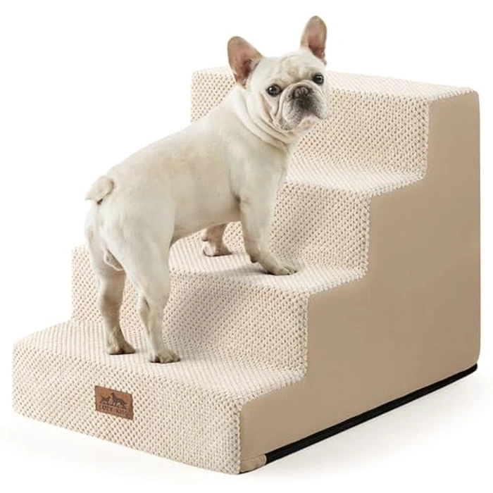 COZY KISS Dog Stairs for Small Dogs, 4 Tier Wider Pet Stairs for Couch and Beds, 17.7" H Non-Slip Dog Steps for Old Cats, Puppy, Small Medium Dogs, 17.7x23.6x17.7 inch, Beige by COZY KISS - Image 1