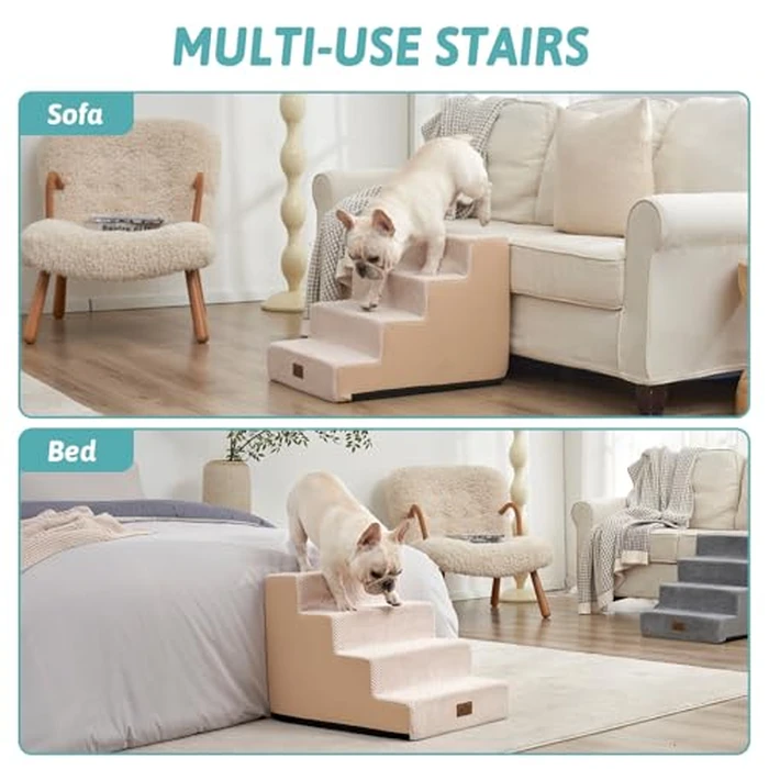 COZY KISS Dog Stairs for Small Dogs, 4 Tier Wider Pet Stairs for Couch and Beds, 17.7" H Non-Slip Dog Steps for Old Cats, Puppy, Small Medium Dogs, 17.7x23.6x17.7 inch, Beige by COZY KISS - Image 5
