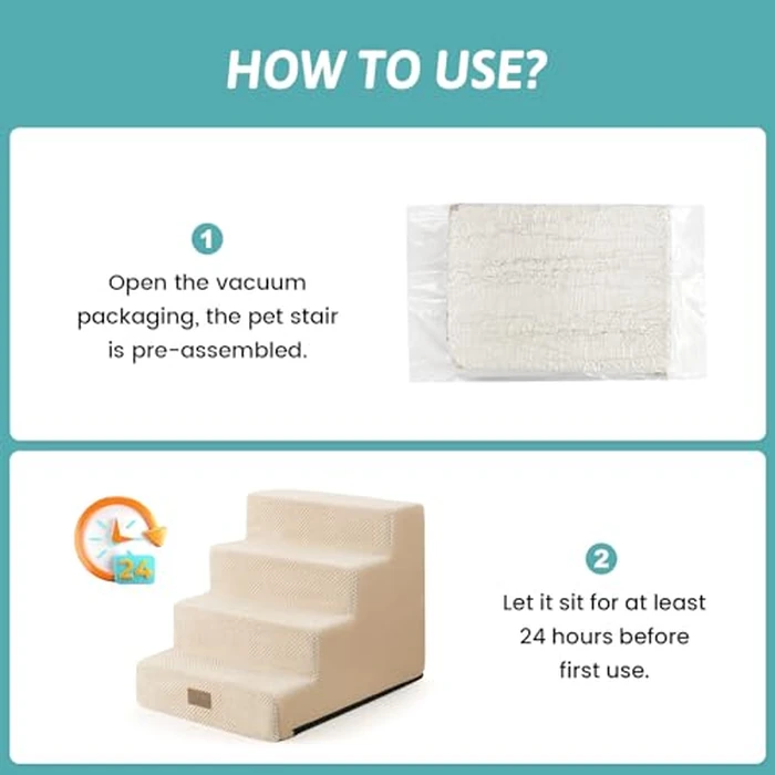 COZY KISS Dog Stairs for Small Dogs, 4 Tier Wider Pet Stairs for Couch and Beds, 17.7" H Non-Slip Dog Steps for Old Cats, Puppy, Small Medium Dogs, 17.7x23.6x17.7 inch, Beige by COZY KISS - Image 8