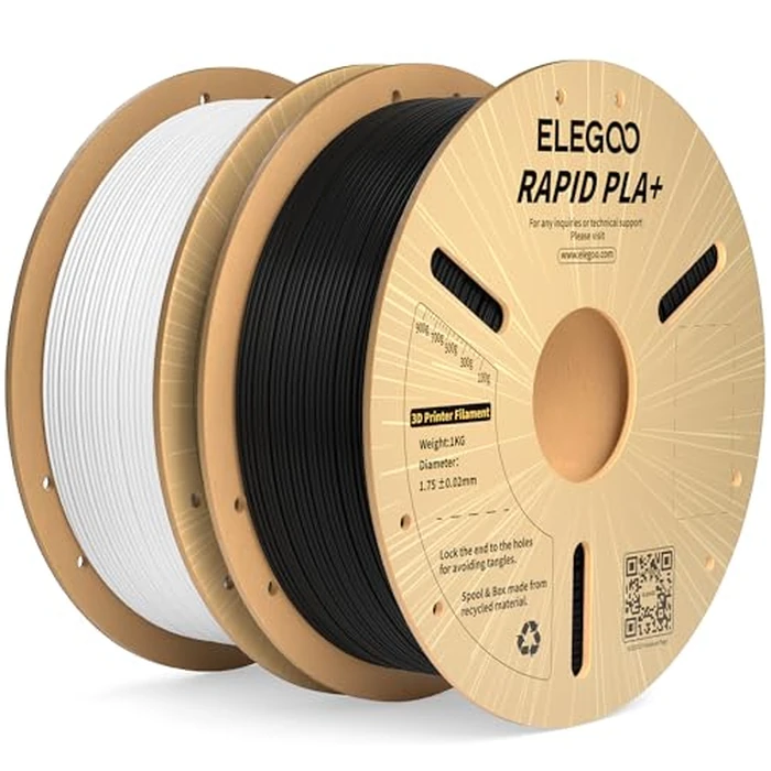 ELEGOO Rapid PLA Plus Filament 1.75mm Black & White 2KG PLA+ 3D Printer Filament Max 600 mm/s High Speed Printing, Toughness, Highly Fluid Printing, Dimensional Accuracy +/- 0.02 mm by ELEGOO - Used - Very Good condition - CA$34.05