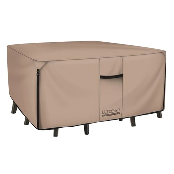 ULTCOVER Square Patio Heavy Duty Table Cover - 600D Tough Canvas Waterproof Outdoor Dining Table and Chairs General Purpose Furniture Cover Size 106 inches by ULTCOVER - Image 1