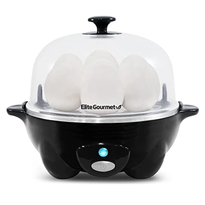 Elite Gourmet EGC-007B# Rapid Egg Cooker, 7 Easy-To-Peel, Hard, Medium, Soft Boiled Eggs, Poacher, Omelet Maker, Auto Shut-Off, Alarm, 16-Recipe Booklet, BPA-Free, Black by Elite Gourmet - Image 1