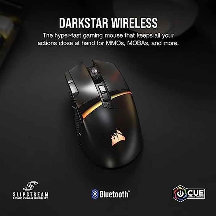 CORSAIR DARKSTAR RGB Wireless Gaming Mouse for MMO, MOBA - 26,000 DPI - 15 Programmable Buttons - Up to 80hrs Battery - iCUE Compatible - Black by Corsair - Image 2