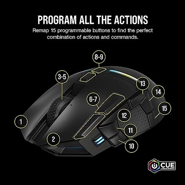 CORSAIR DARKSTAR RGB Wireless Gaming Mouse for MMO, MOBA - 26,000 DPI - 15 Programmable Buttons - Up to 80hrs Battery - iCUE Compatible - Black by Corsair - Image 4