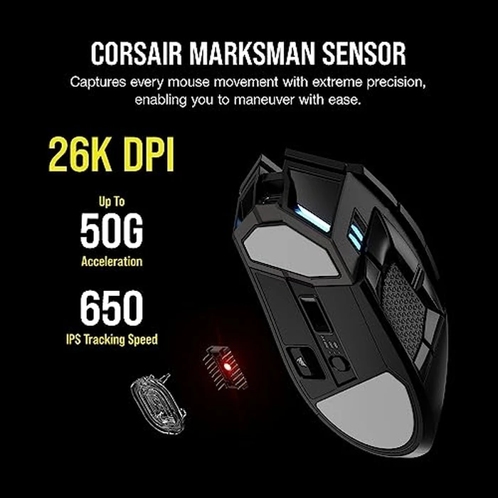 CORSAIR DARKSTAR RGB Wireless Gaming Mouse for MMO, MOBA - 26,000 DPI - 15 Programmable Buttons - Up to 80hrs Battery - iCUE Compatible - Black by Corsair - Image 6