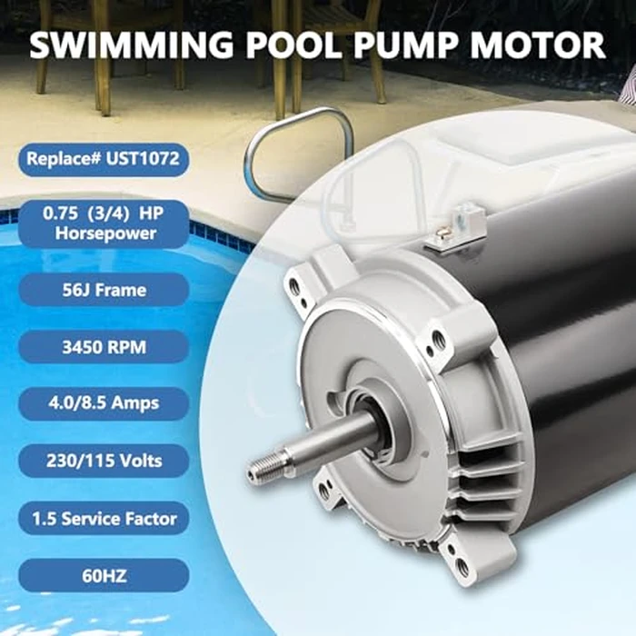 RAMATA UST1072 Pool Pump Motor 1.5 HP, 115/230V Dual Voltage Swimming Pool Pump Motor, Replacement for Hayward and Century Pool Pump Motors by RAMATA - Image 2