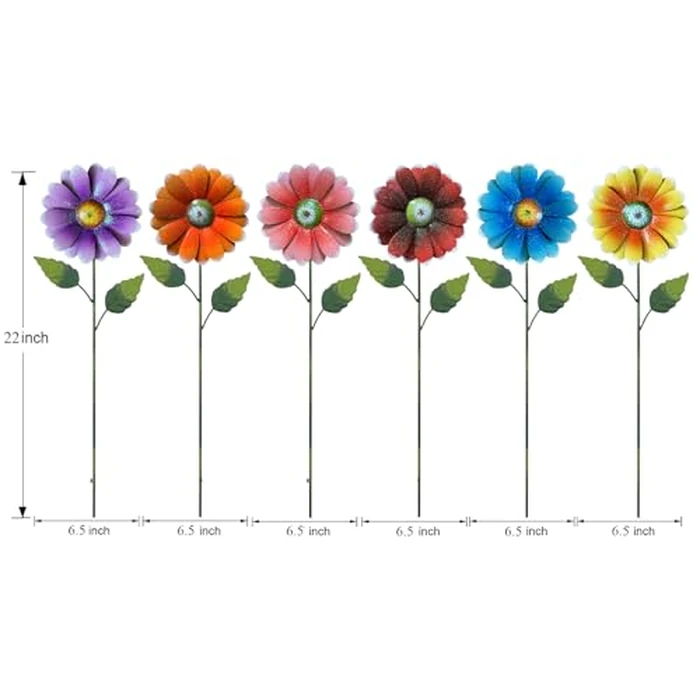 Metal Flower Garden Stakes, 6 Pc. Set,22 inch Outdoor Decor Stakes for Spring Decor, Rust and Weather Resistant Flowers with Shaking Head Yard Art for Outdoor Lawn Patio Pathway Decorations by ABELOTS - Image 2
