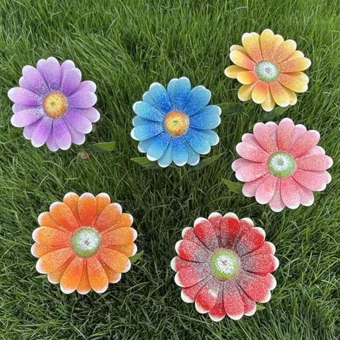 Metal Flower Garden Stakes, 6 Pc. Set,22 inch Outdoor Decor Stakes for Spring Decor, Rust and Weather Resistant Flowers with Shaking Head Yard Art for Outdoor Lawn Patio Pathway Decorations by ABELOTS - Image 3