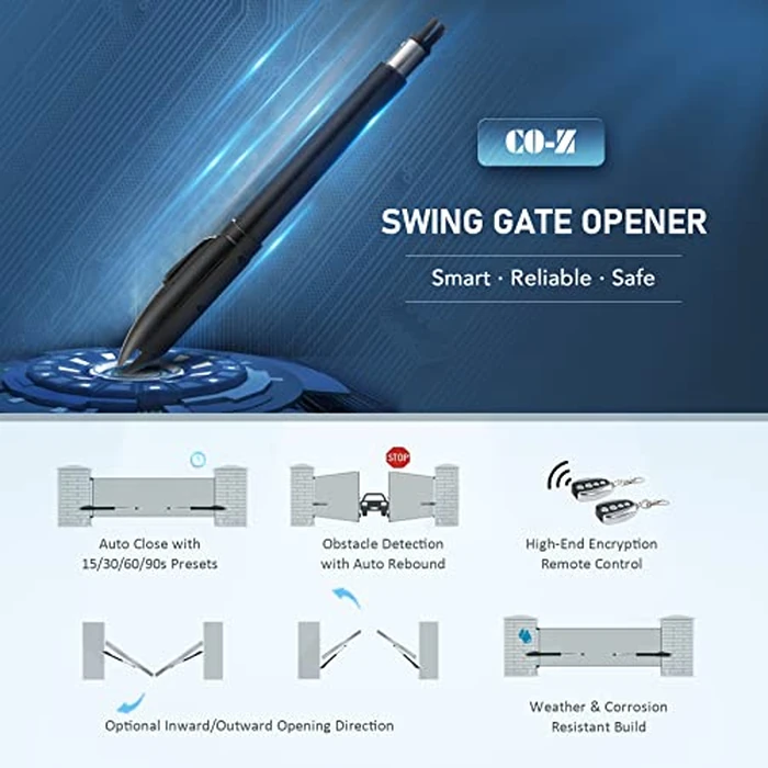 CO-Z Automatic Dual Swing Gate Opener Kit, Electric Gate Opener for Doors up to 660lb*2 18ft, Driveway Home Garden Gate System for Double Swing Gates, Dual Gate Complete Kit with Remote Control by CO-Z - Image 4