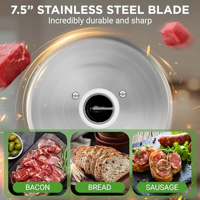 NutriChef Electric Bread & Cheese Slicer - 200W Precision Food Slicer with Adjustable Thickness & Safety Pusher, Ideal for Artisan Bread, Meats, Veggies & Bagels, Sleek Kitchen Cutting Machine by Nutrichef - Image 3