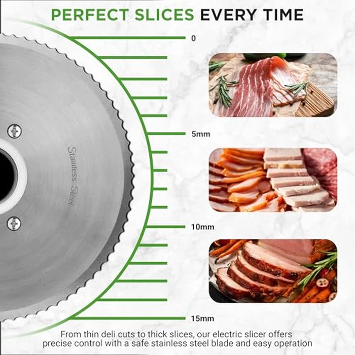NutriChef Electric Bread & Cheese Slicer - 200W Precision Food Slicer with Adjustable Thickness & Safety Pusher, Ideal for Artisan Bread, Meats, Veggies & Bagels, Sleek Kitchen Cutting Machine by Nutrichef - Image 4