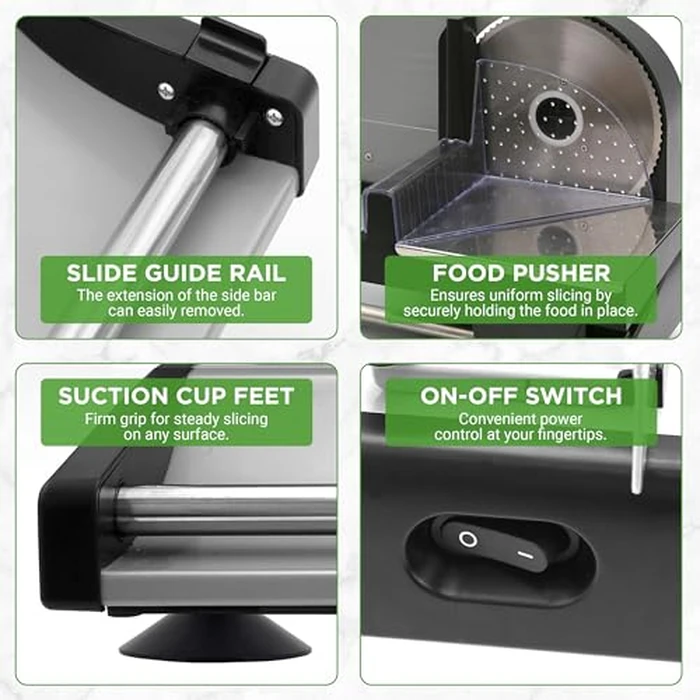 NutriChef Electric Bread & Cheese Slicer - 200W Precision Food Slicer with Adjustable Thickness & Safety Pusher, Ideal for Artisan Bread, Meats, Veggies & Bagels, Sleek Kitchen Cutting Machine by Nutrichef - Image 5