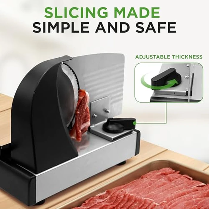 NutriChef Electric Bread & Cheese Slicer - 200W Precision Food Slicer with Adjustable Thickness & Safety Pusher, Ideal for Artisan Bread, Meats, Veggies & Bagels, Sleek Kitchen Cutting Machine by Nutrichef - Image 6