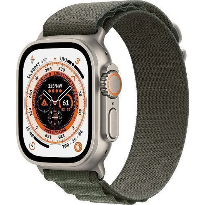 Apple Watch Ultra (Cellular + GPS) - 32GB - 49mm - Titanium Titanium Case with Green Textile Alpine Loop Band - Small Size by Apple - Image 2