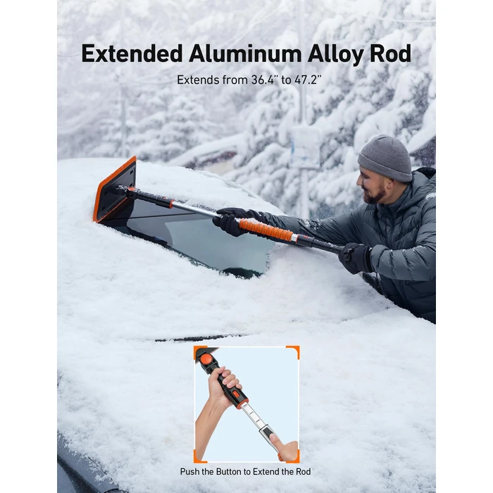 AstroAI 47.2 Inch 2-in-1 Snow Scraper for car Snow Broom and Detachable Ice Scraper with Non-Abrasive Silicone Head for Cars, Trucks, SUVs（Orange-Black） by AstroAI - Image 6