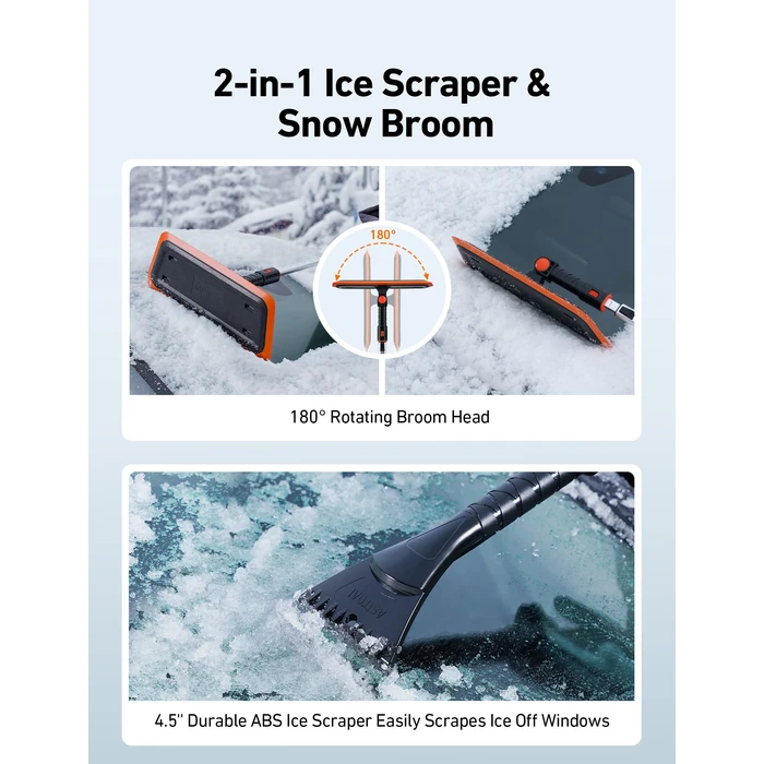 AstroAI 47.2 Inch 2-in-1 Snow Scraper for car Snow Broom and Detachable Ice Scraper with Non-Abrasive Silicone Head for Cars, Trucks, SUVs（Orange-Black） by AstroAI - Image 7