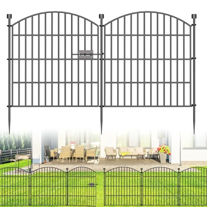 Animal Barrier Fence 10 Pack with Lock- 24 in (H) x 20ft (L) No Dig Dog Garden Decorative Fence Rustproof Metal Wire Panel Border, Rustproof Metal Wire Section Edging Fencing Panel by Bilibompa - Image 1