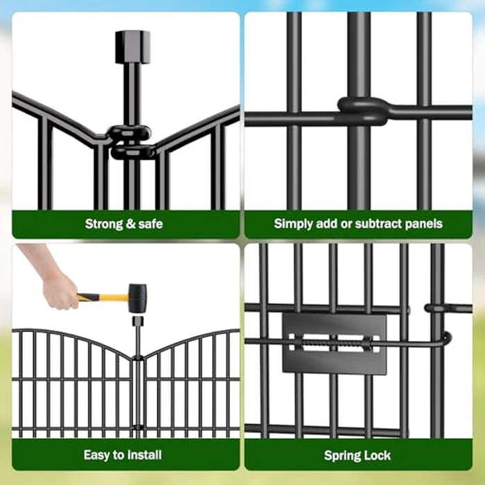 Animal Barrier Fence 10 Pack with Lock- 24 in (H) x 20ft (L) No Dig Dog Garden Decorative Fence Rustproof Metal Wire Panel Border, Rustproof Metal Wire Section Edging Fencing Panel by Bilibompa - Image 4