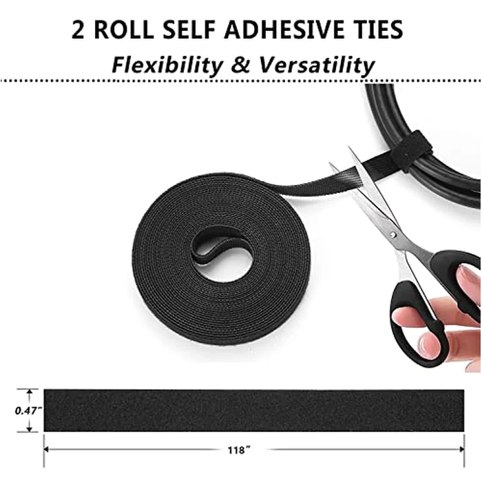 N NOROCME 192 PCS Cable Management Kit 4 Wire Organizer Sleeve,11 Cable Holder,35Cord Clips 10+2 Roll Cable Organizer Straps and 100 Fastening Cable Ties for Computer TV Under Desk, black,clear by N NOROCME - Image 7