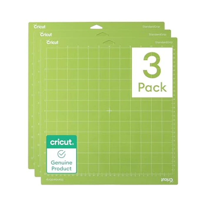 Cricut StandardGrip Machine Mats 12in x 12in, Reusable Cutting Mats for Crafts with Protective Film, Use with Cardstock, Iron On, Vinyl and More, Compatible with Cricut Explore & Maker (3 Count) by Cricut - Used - Good condition - CA$13.84